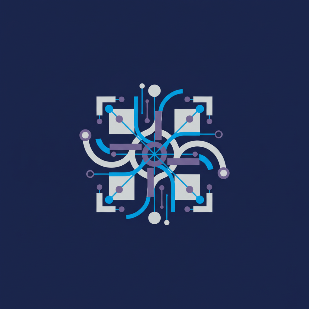 Ilustração abstrata com formas geométricas e linhas que se entrelaçam, representando a conexão, acordo e colaboração segura no trabalho remoto.