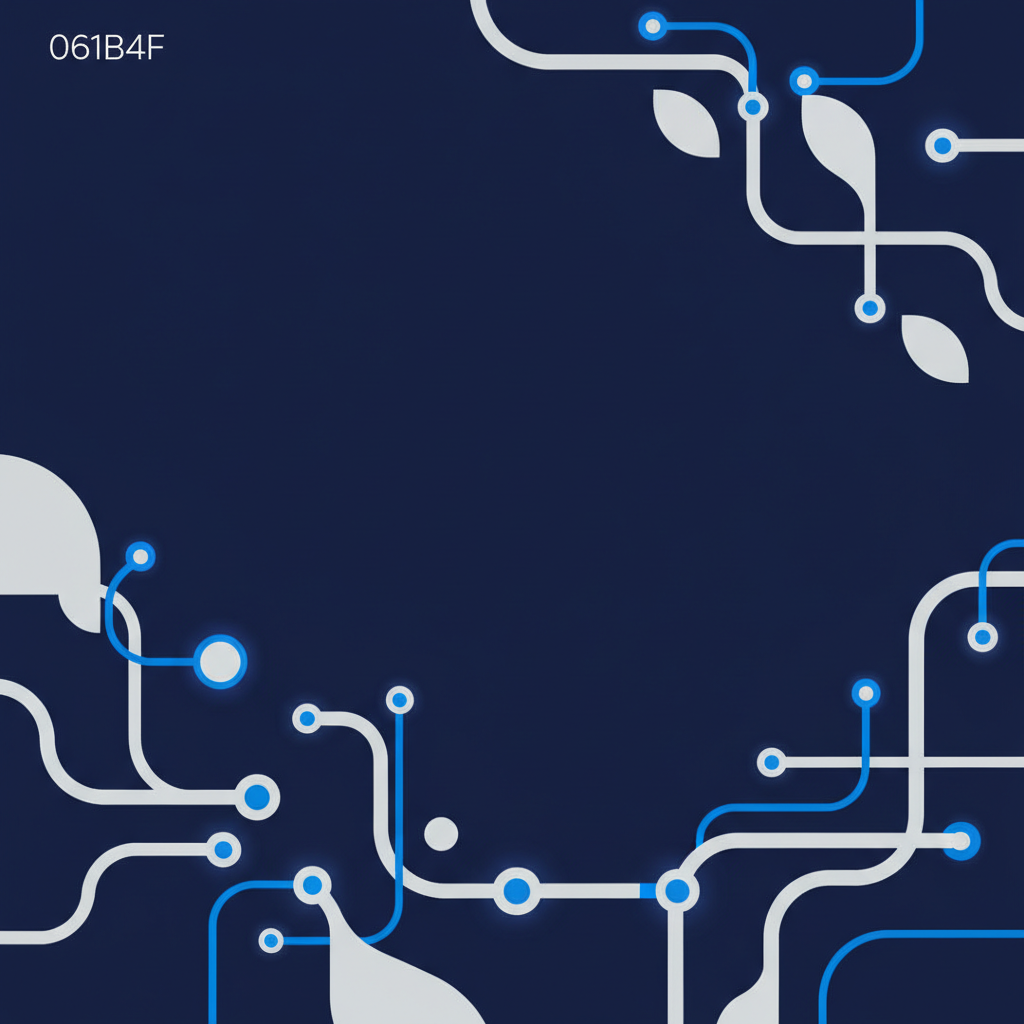 Ilustração abstrata com linhas e formas geométricas em tons suaves, representando conexão e caminhos digitais.