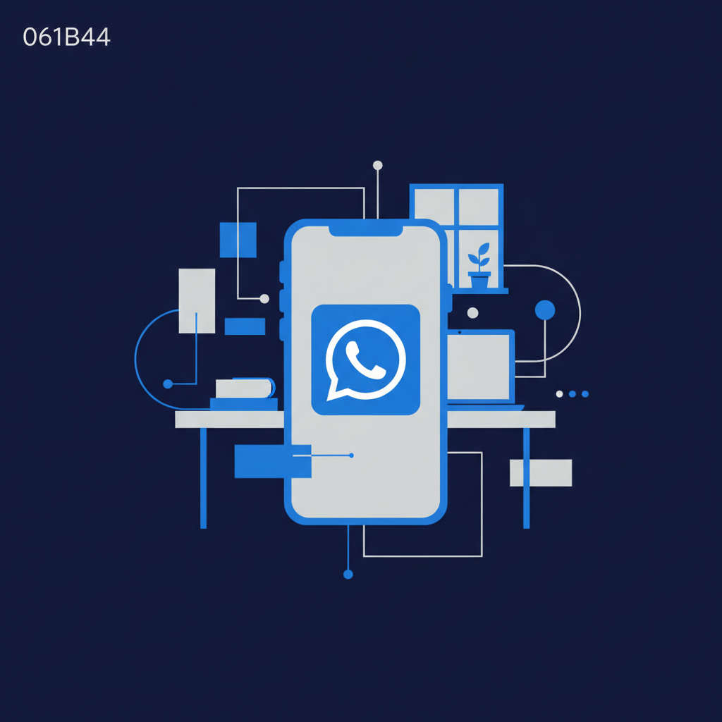Uma pessoa usando um smartphone com o ícone do WhatsApp em um ambiente de trabalho doméstico organizado.