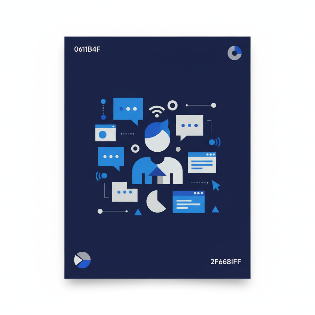 Ilustração de pessoas interagindo com ícones de aplicativos e mensagens, representando a busca por vagas em grupos online, com elementos de tecnologia e comunicação.
