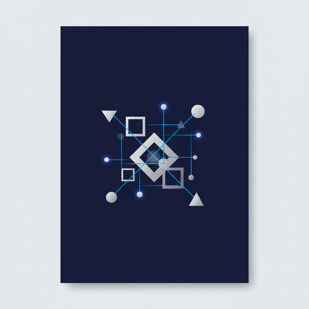 Ilustração abstrata com elementos que remetem à conexão e trabalho à distância, com formas geométricas e cores suaves.